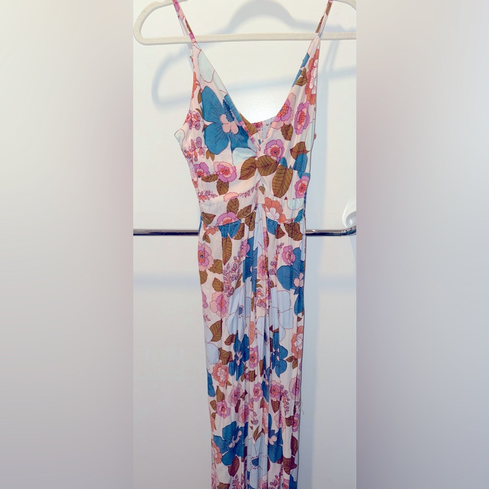 Floral Maxi Dress with Pink and Blue Flowers